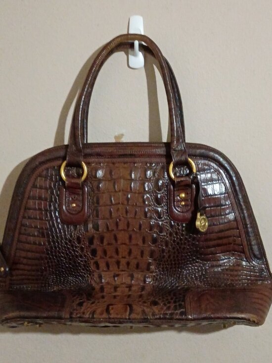 Brahmin Handbags - Brahmin Pecan Brown Crocodile Croc Embossed Leather Purse Handbag Dome Top